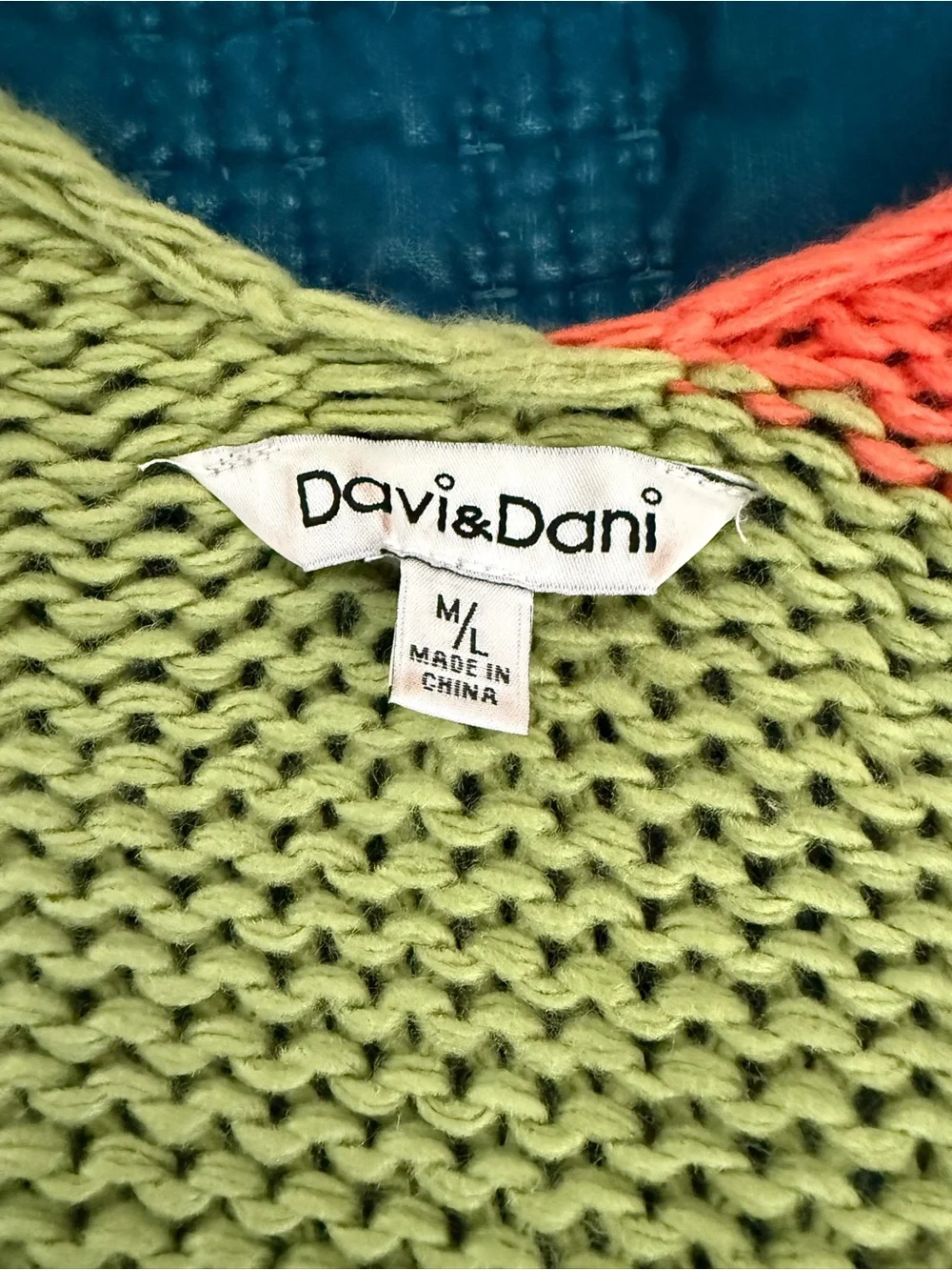 DAVI & DANI Colorblock Knit V-Neck Sweater - Green Pink Orange Purple